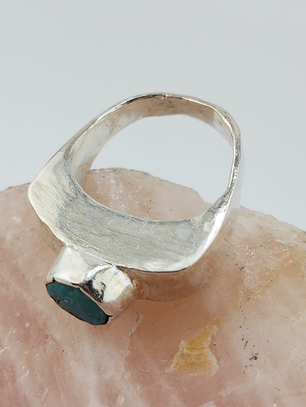 TURQUOISE HALLOW RING HANDMADE IN RECYCLED STERLING SILVER SIZE 7 - Picture 6 of 12